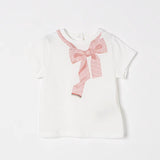 Baby Girls Trompe l'oeil Bow Print T-Shirt in White