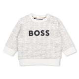 IVORY SWEATTOP MICRO CHECK BLACK BOSS LOGO LONG SLEEVE