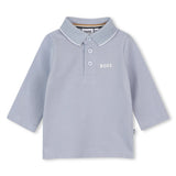 BOSS PALE BLUE POLO TOP WHITE LOGO LONG SLEEVE