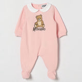 MOSCHINO Baby Cotton All-in-One Moschino with Teddy Bear Print and Peter Pan Collar
