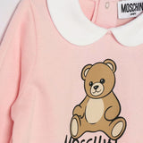 MOSCHINO Baby Cotton All-in-One Moschino with Teddy Bear Print and Peter Pan Collar